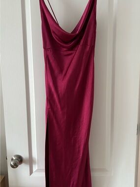 Lioness Satin Cowl Neck Maxi Slip Dress in Magenta